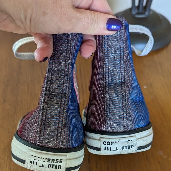 Juniors Converse All Star Purple Pink Metallic High Top Sneakers - Picture 6 of 7